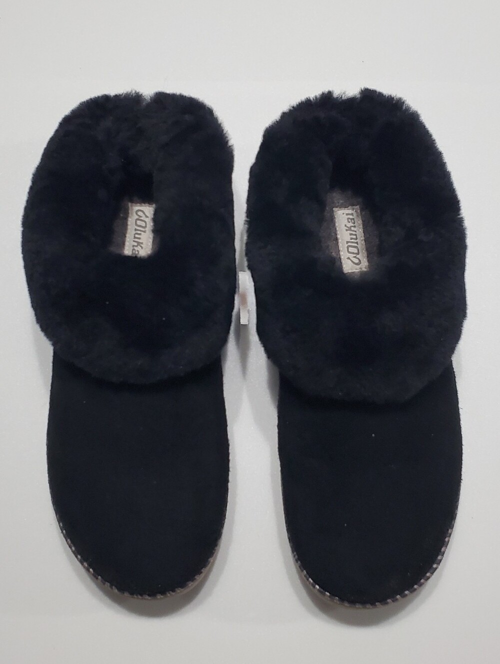 OluKai Ku'i Leather Shearling Lined Mule Slippers Black Women's US 10